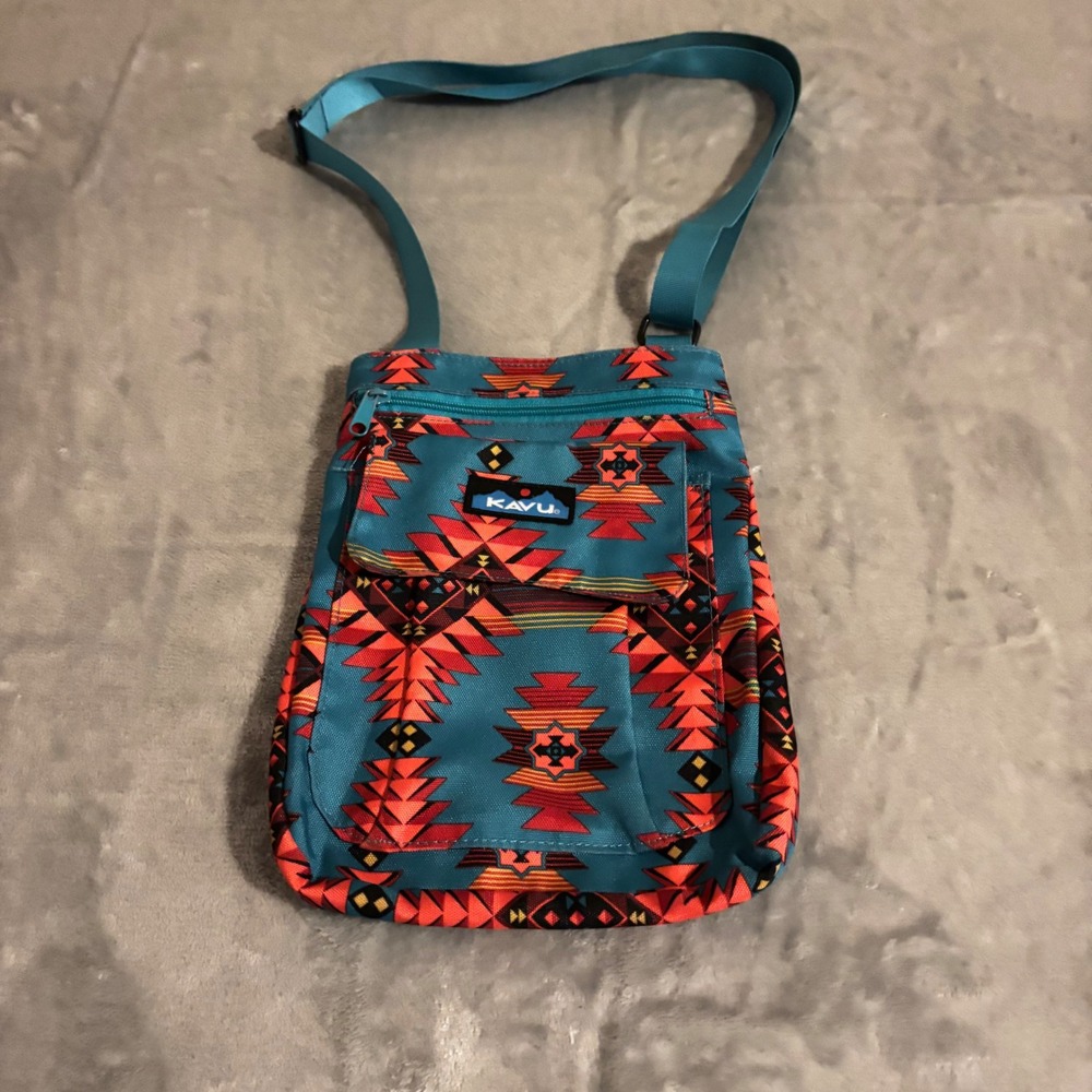 KAVU For Keeps Crossbody Bag Women OS Teal Geometric Excellent